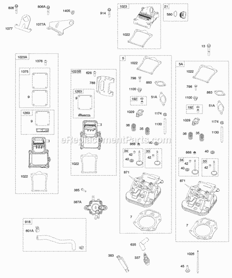 Cylinder Heads Rocker Covers Diagram and Parts List for 613777-0113-E1  Briggs and Stratton Engine